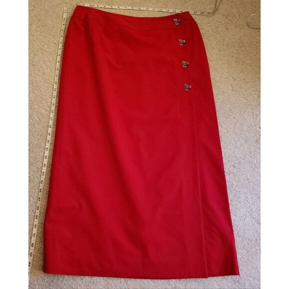 Vintage Rena Rowan Berry Red Wrap Front Midi Skirt w/Gun Metal Closures Sz12 EUC - Picture 10 of 10